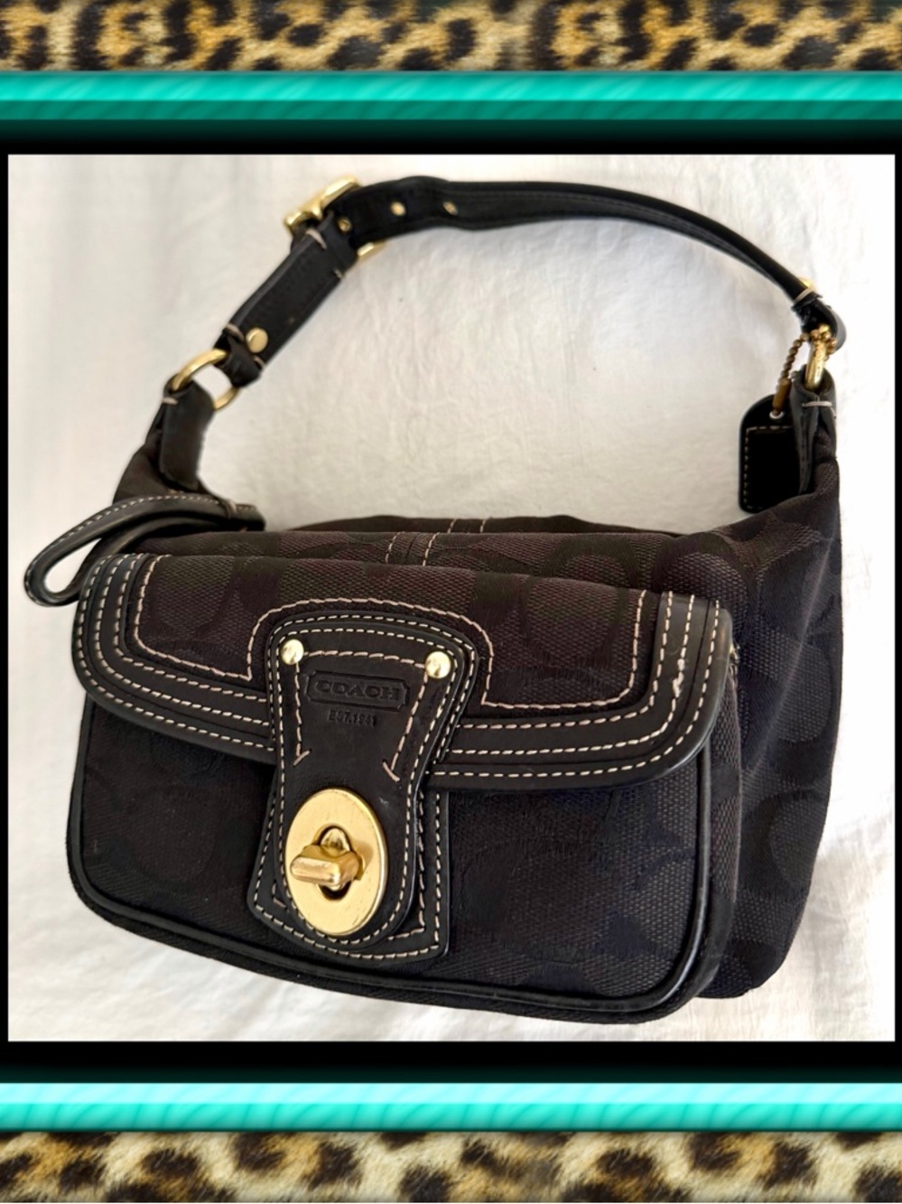 👑✅PRICE FIRM✅COACH Rare🔥 Black Monogramed Legacy Mini Turnlock Bag